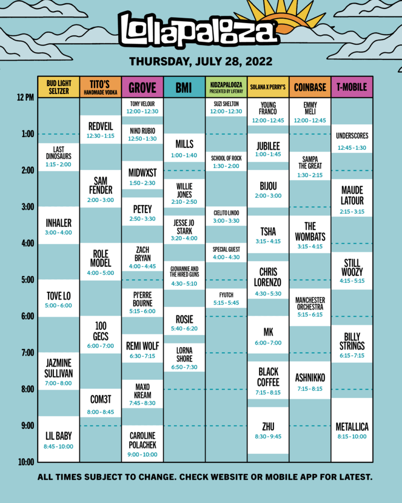 Chicago Lollapalooza experience – check out the 2022 Schedule