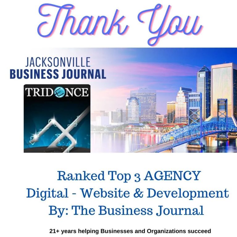 Jacksonville Business Journal – Tridence Digital Agency as a Top 3 Agency for the 2022 & 2023
