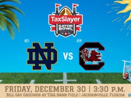 The Fighting Irish will take on the South Carolina Gamecocks in the 78th TaxSlayer Gator Bowl