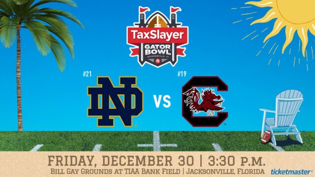 The Fighting Irish will take on the South Carolina Gamecocks in the 78th TaxSlayer Gator Bowl The Fighting Irish will take on the South Carolina Gamecocks in the 78th TaxSlayer Gator Bowl