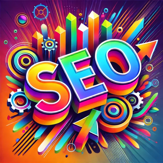 Unlocking Local SEO: Mastering Our 6-Phase Process for Dominating Search Rankings A bold and vibrant image focused on the word ‘SEO’. The word ‘SEO’ is creatively designed in large, dynamic lettering, with eye catching g