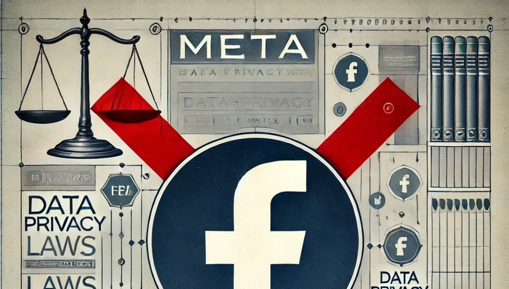 tridence – A symbolic illustration of Meta (formerly Facebook) with its logo prominently displayed in the center, crossed out by a bold red ‘X’.