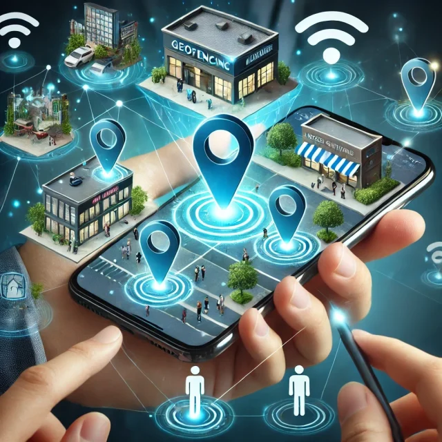 How to Maximize Audience Reach & ROI with Geofencing Marketing tridence geomarketing A visually engaging illustration of geofencing marketing concepts. The image shows a digital map with highlighted geofenced zon