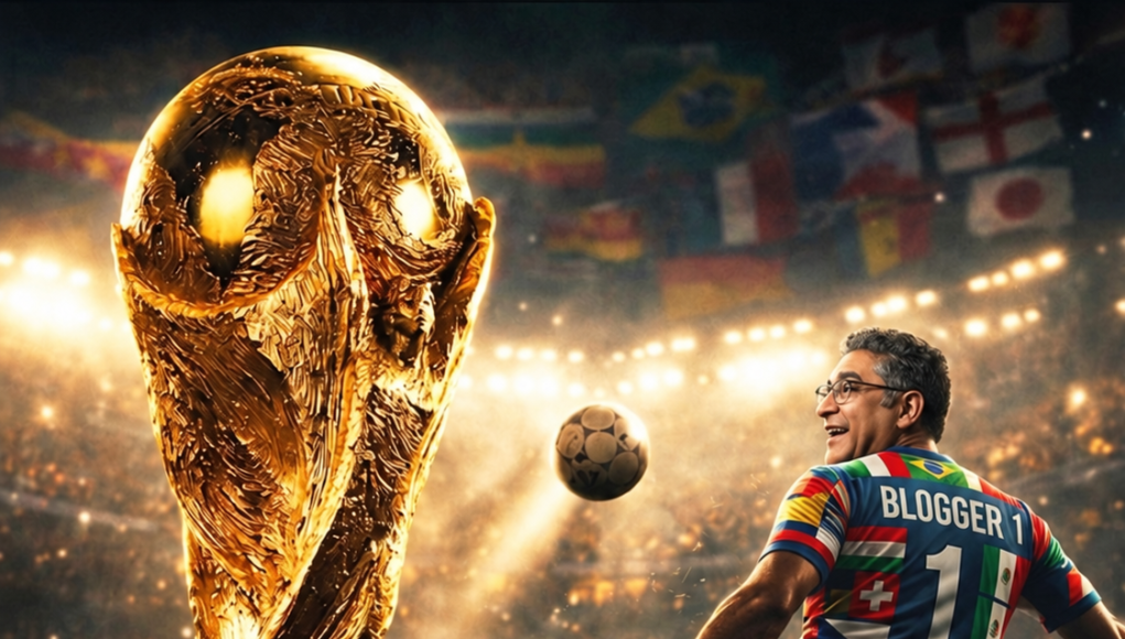 worldcup-neutral-2026 Illustration of the 2026 FIFA World Cup trophy and a footballer in a stadium.