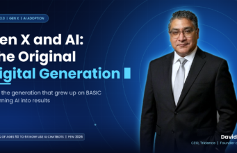 Gen X and AI: How the Original Digital Generation Is Turning Artificial Intelligence Into Results David Vega, CEO of Tridence, in front of the title Gen X and AI: The Original Digital Generation.