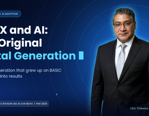 Gen X and AI: How the Original Digital Generation Is Turning Artificial Intelligence Into Results David Vega, CEO of Tridence, in front of the title Gen X and AI: The Original Digital Generation.
