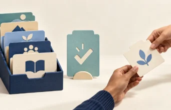 AI for Nonprofits: Build a Trusted Resource Hub Before You Build a Chatbot Organized resource cards beside a teal checkmark card, with two hands passing a card with a leaf symbol.