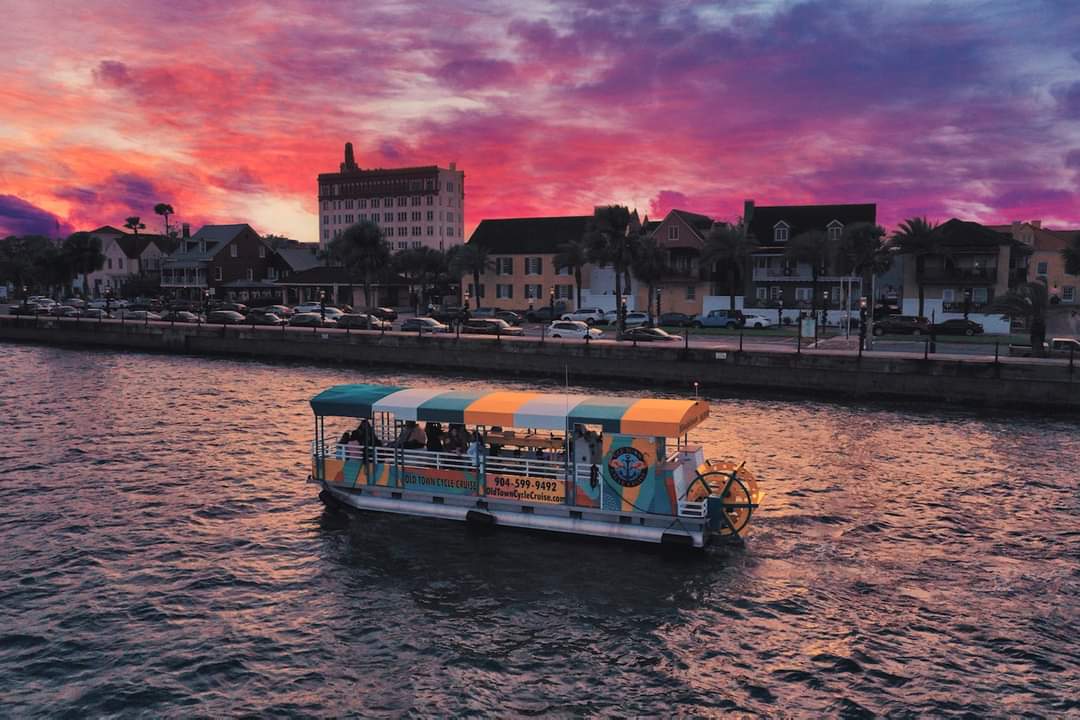 Old Town Cycle Cruise pedal-cruise boat at sunset by Tridence